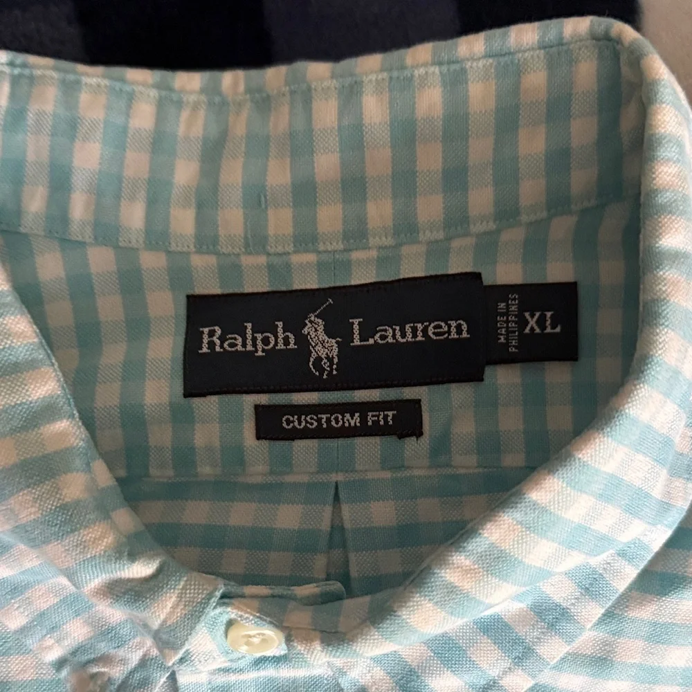 Ralph Lauren custom fit Sky Blue Checkered Men's Shirt - Picture 3 of 5